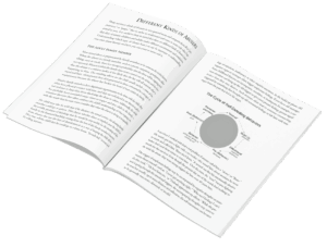 Open book spread from Evicting the Perpetrator showing sections on types of abusers and a chart titled “The Cycle of Self-Defeating Behaviors.”
