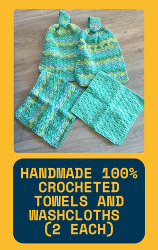 Handmade 100% crocheted towels and washcloths (2 each)