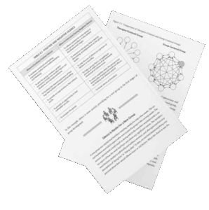 Two printed pages with diagrams and tables about therapy groups. One page shows a chart labeled “Positive and Negative Silence,” while the other features a network diagram of group connections.