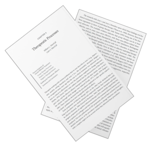 Two overlapping book pages from Chapter 4, "Therapeutic Processes," by William L. Marshall and Liam E. Marshall, displayed at angles, showing the chapter title page with a sidebar listing subsections and an adjacent page of body text discussing research on Axis 1 and Axis 2 disorders and group therapy effectiveness.