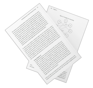Three overlapping book pages from Chapter 6 displayed at angles, showing text on facilitating group-centered treatment groups, a group vignette describing a therapy session, and Figure 6.2 depicting an example of a Group Map with member interaction lines connecting individuals named Bill, Sam, Tom, Jim, and Jon.