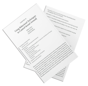 Two printed pages from Chapter 10, "Using Behavioral Techniques to Control Sexual Arousal," shown at an angle, with the chapter opening page displaying the title and authors William Burke, Gregg Dwyer, and Christina Rieling, and a second page listing numbered antecedents related to treatment.